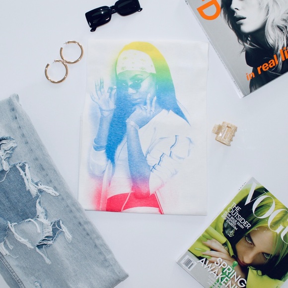 AALIYAH Oversized Rainbow + White T Shirt - Picture 2 of 2